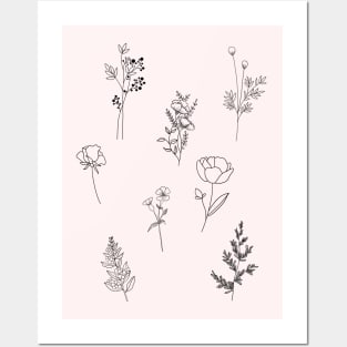 botanical minimal flowers Posters and Art